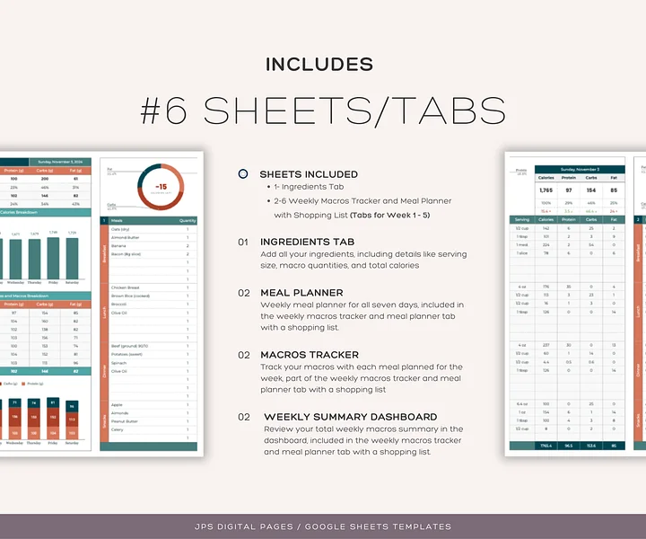 Weekly Macros & Calorie Tracker: Google Sheets Meal Planner (Digital Download) product image (2)