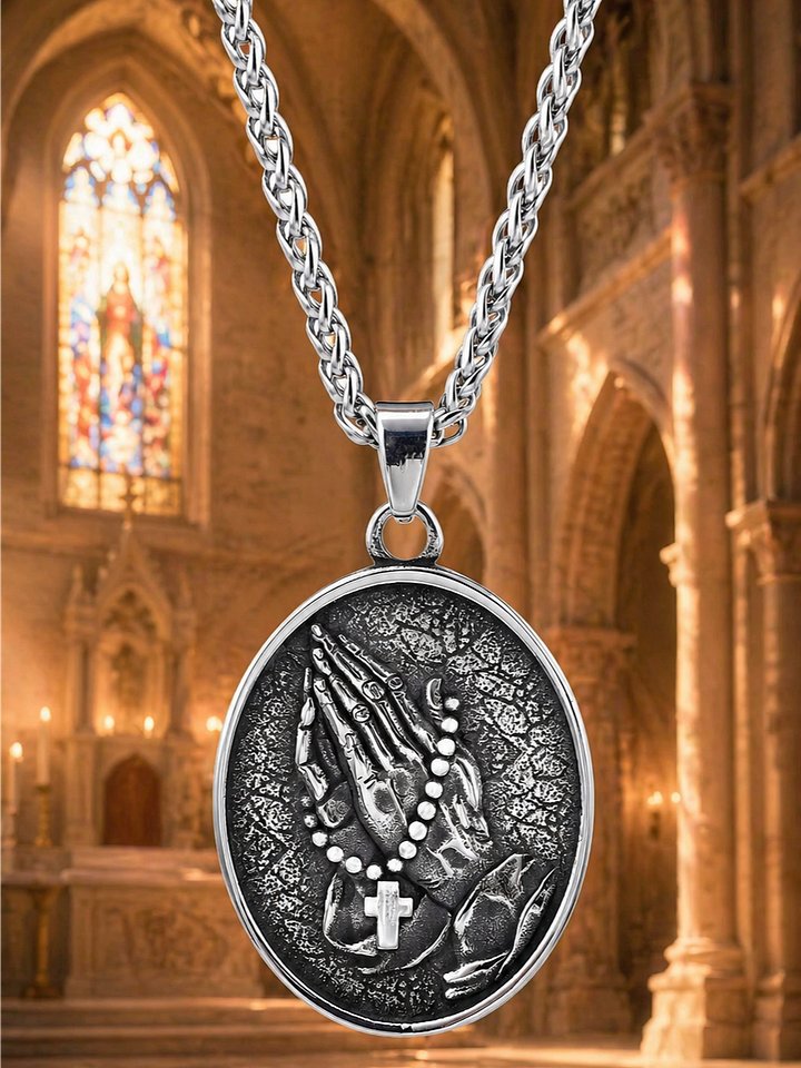 The Armored Kingdom: Hand of Grace Prayer Necklace-Faith Inspired Jewelry-Long Lasting Shine product image (1)