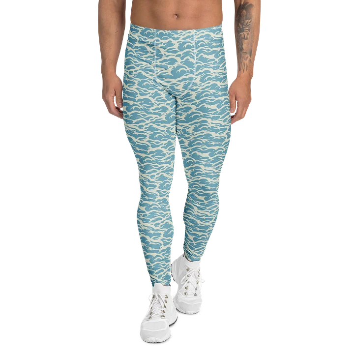 Comfortable Men’s Leggings in Blue Sea Waves product image (1)