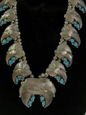 Heritage Kingman Turquoise & Bear Claw "Strength of the Spirit" Squash Blossom product image (1)