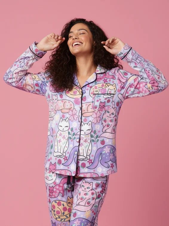 Whimsical Cat Garden Pajama Top product image (1)