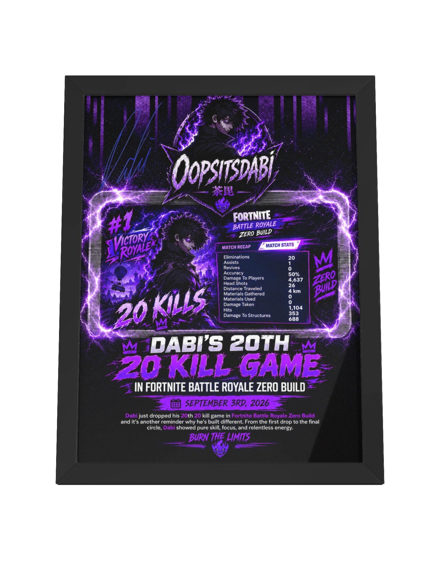 Signed Dabi's 20th 20 Kill Game in Fortnite Plaque product image (4)