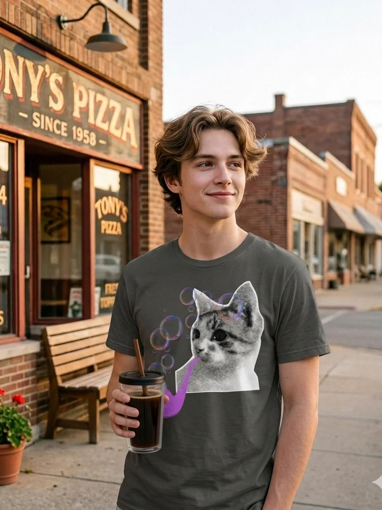 Whimsical Cat Bubble Pipe T-Shirt product image (3)
