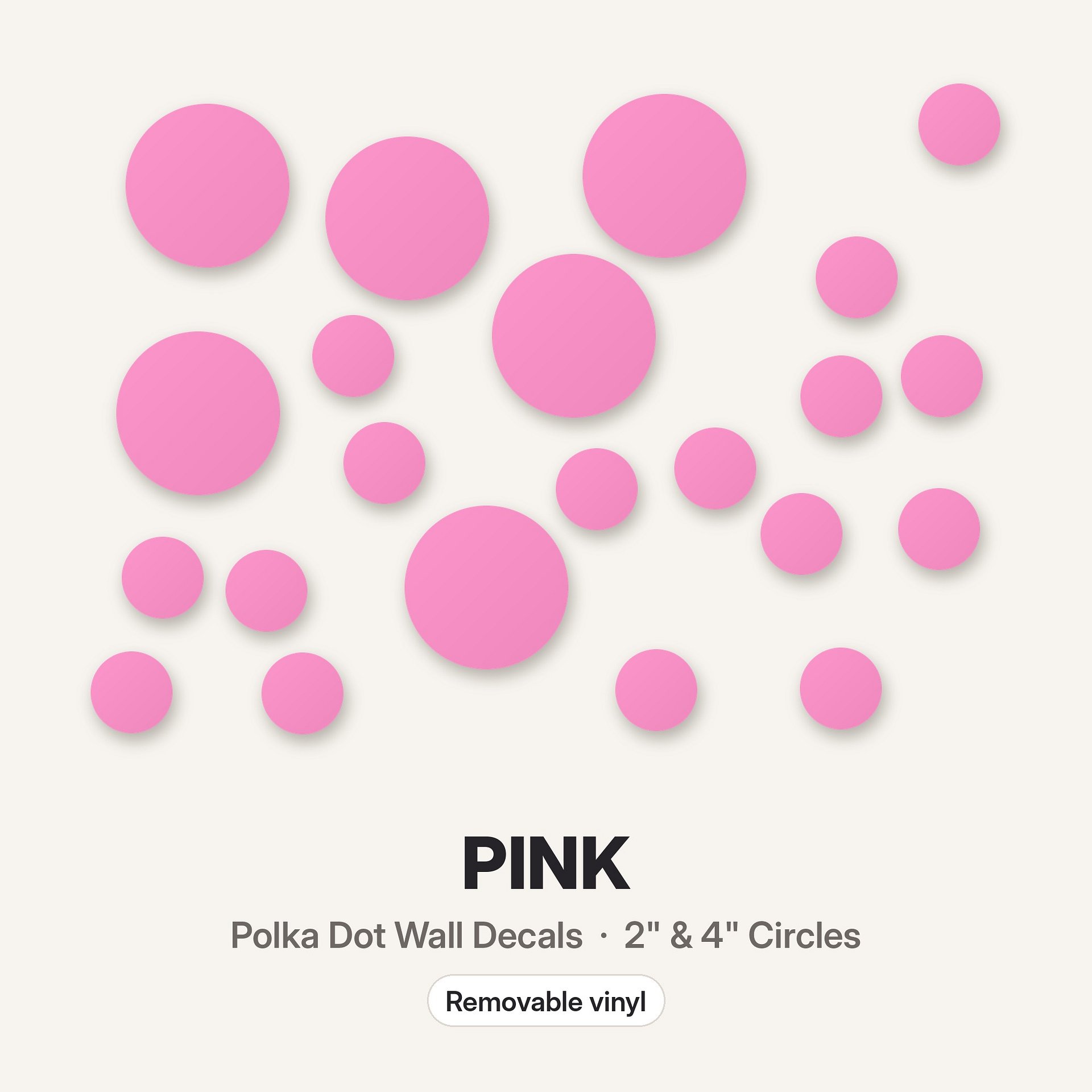 Pink Polka Dot Wall Decals, 2" and 4" Vinyl Circle Stickers, Removable Dot Decals for Nursery, Kids Room, Playroom product image (3)
