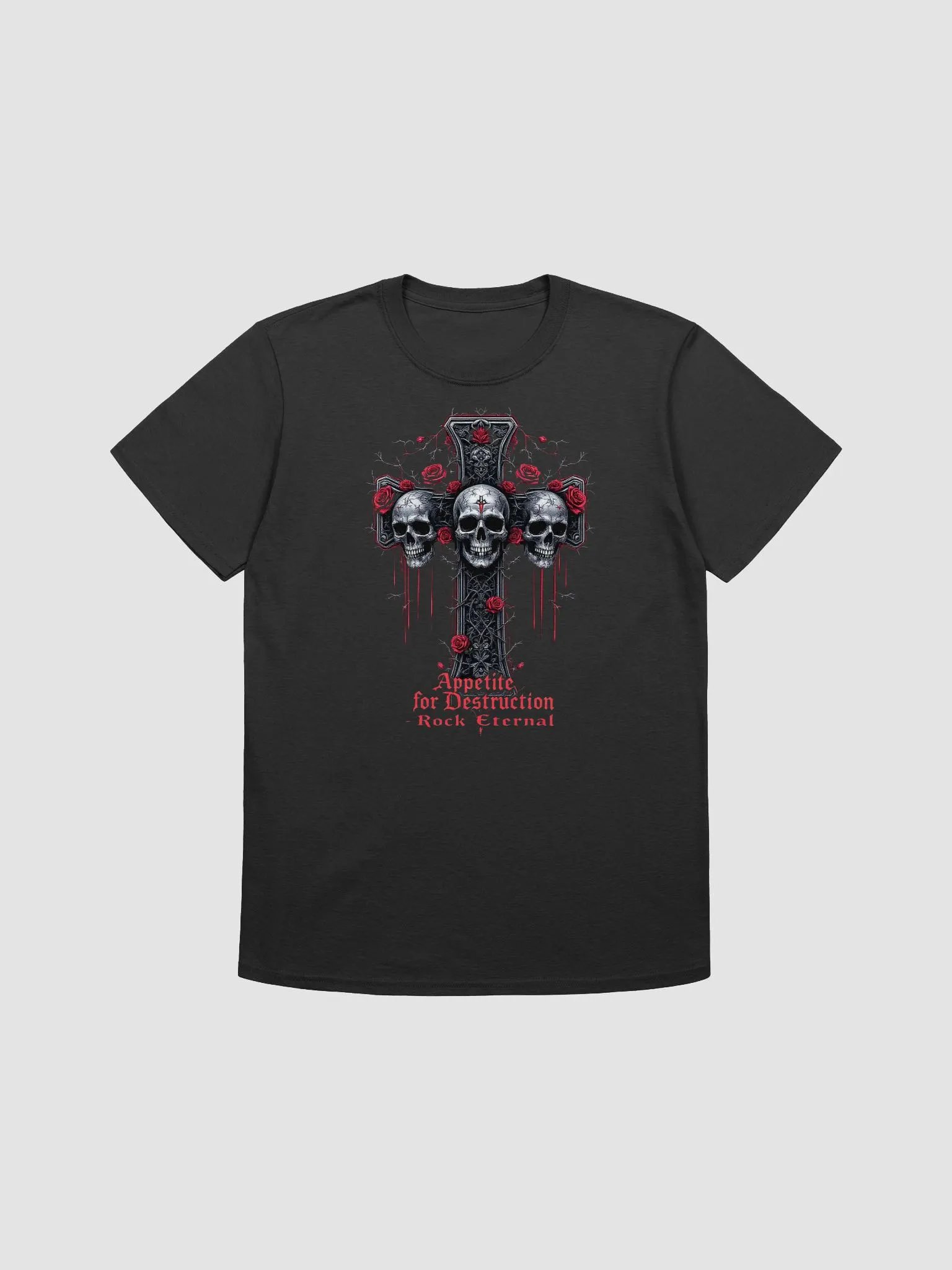 Guns N’ Roses Appetite for Destruction T-Shirt | Triple Skull Gothic Cross Rock Graphic Tee | Classic Hard Rock Streetwear product image (1)