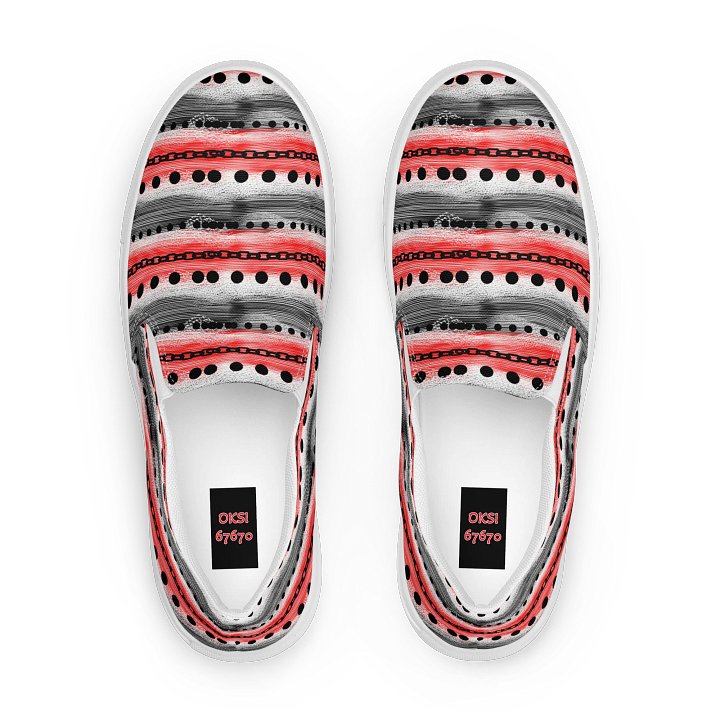 Geometric Red & White Slip-On Canvas Shoes product image (1)