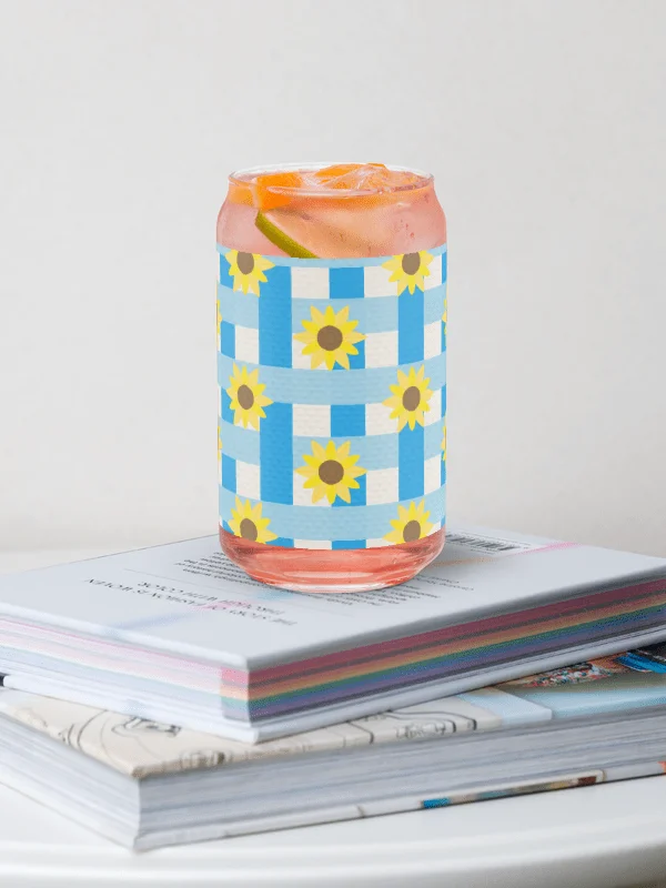 Sunflower Gingham- Blue Background Glass Tumbler product image (1)