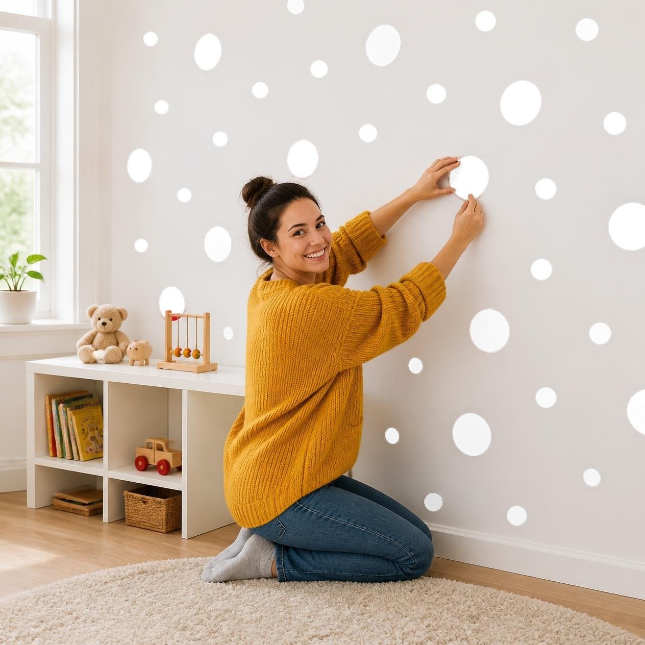 White Polka Dot Wall Decals, 2" and 4" Vinyl Circle Stickers, Removable Dot Decals for Nursery, Kids Room, Playroom product image (2)