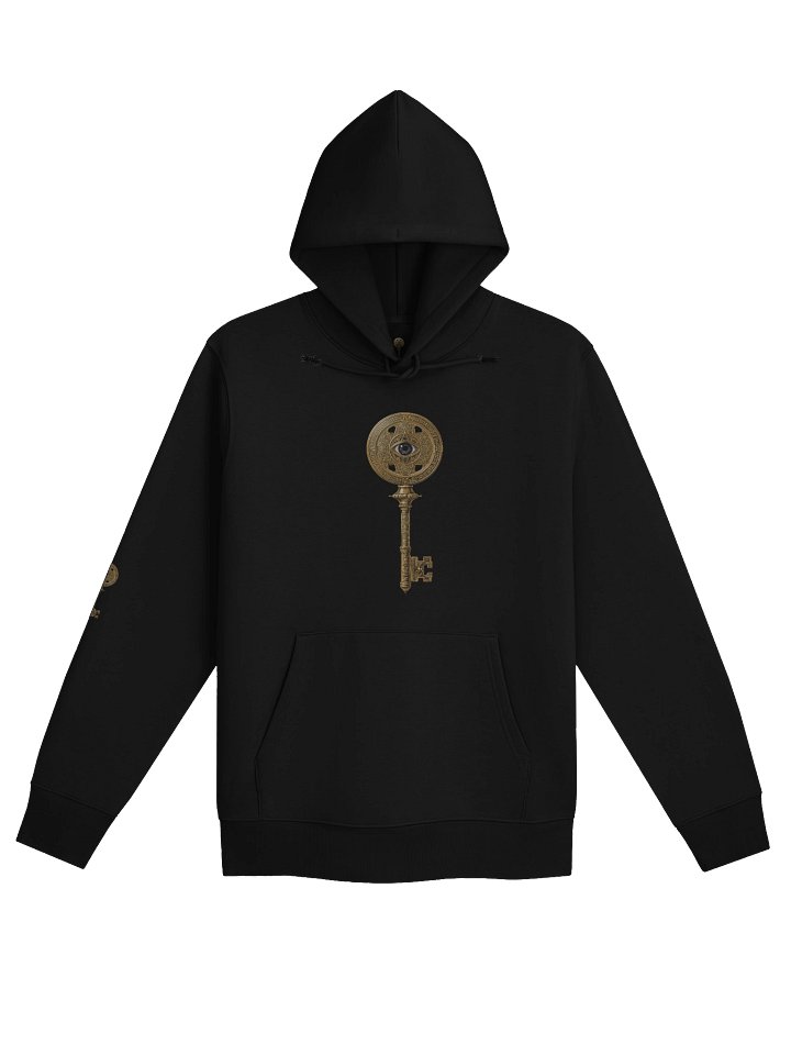 The Gatekeeper’s Key – Black Sigil Arm Edition (Front + Right Sleeve Print) | Organic Hoodie product image (1)