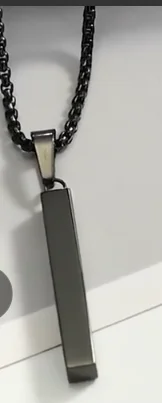 Stainless Steel Rectangular Pendant Necklace- Black product image (1)