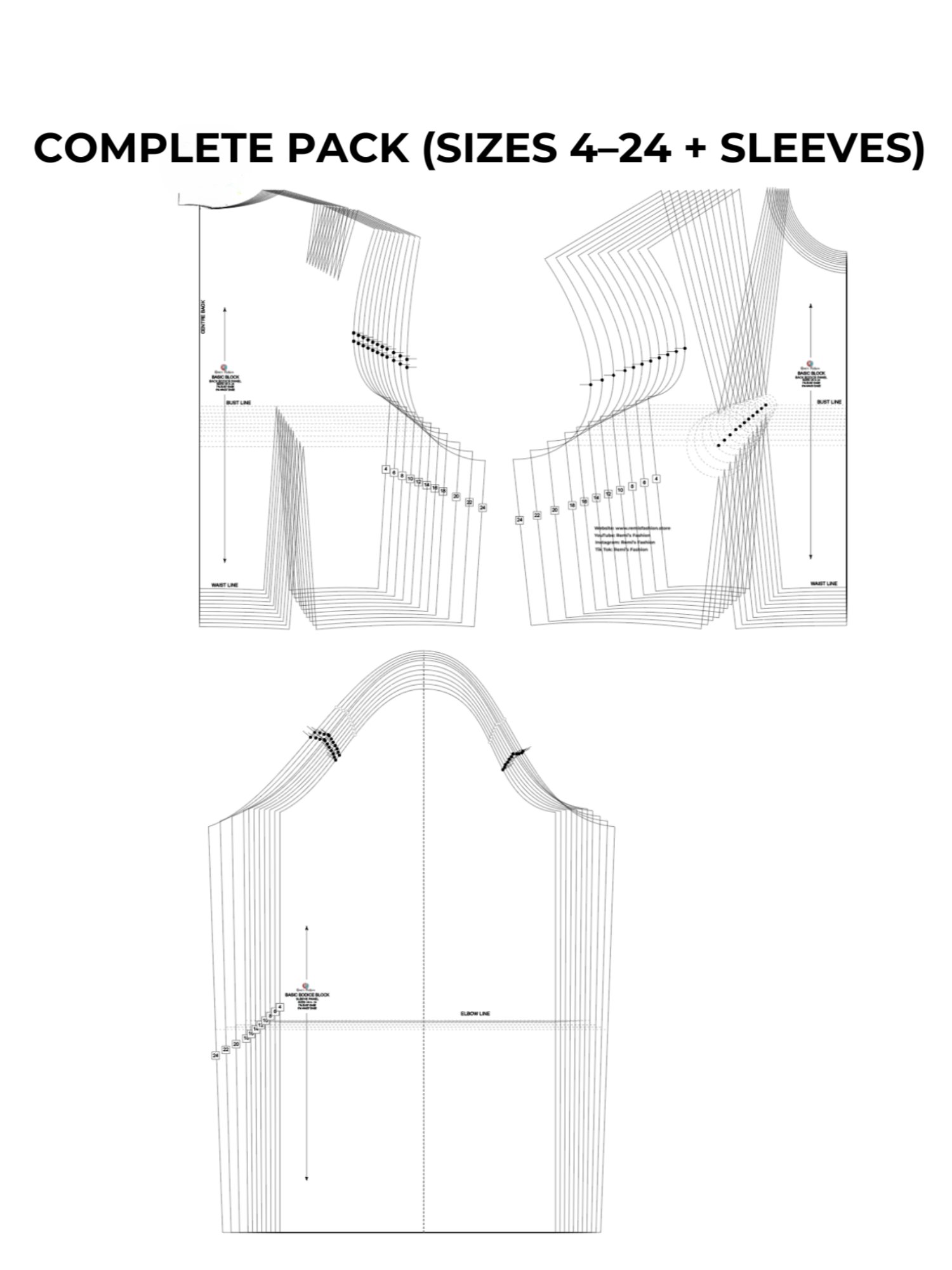 Bodice Block Sewing Pattern Bundle – UK Sizes 4–24 (PDF) product image (5)
