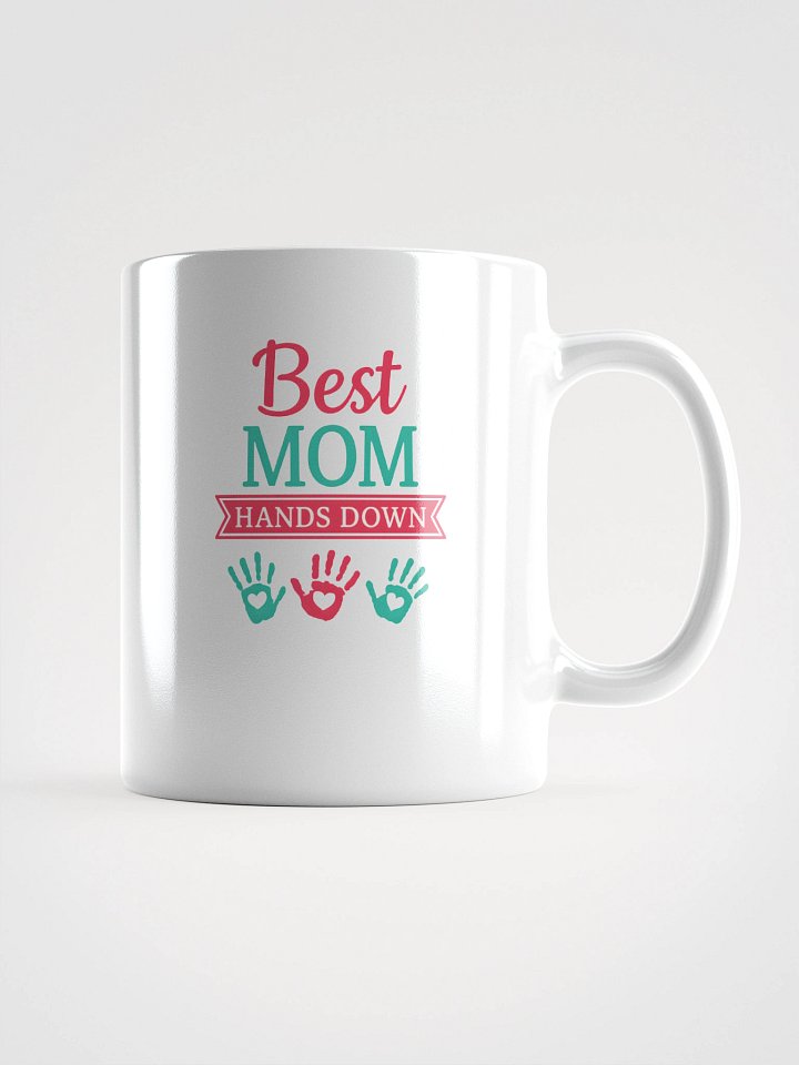Best Mom Hands Down Mug – Colorful Handprint Coffee Cup Gift for Moms product image (1)