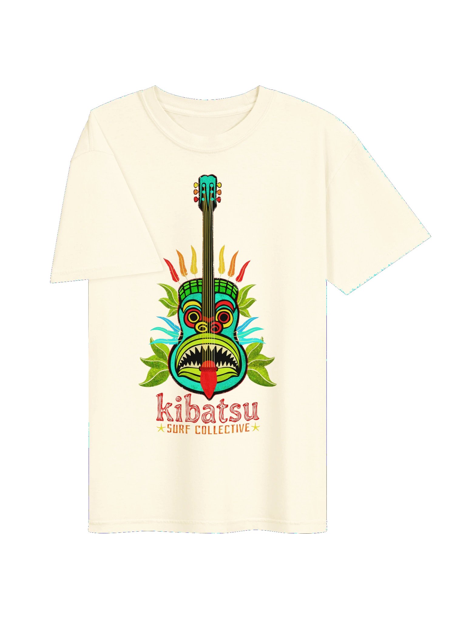 Kibatsu Surf Collective Feathered Tribal Mask Tiki Guitar T Shirt product image (219)