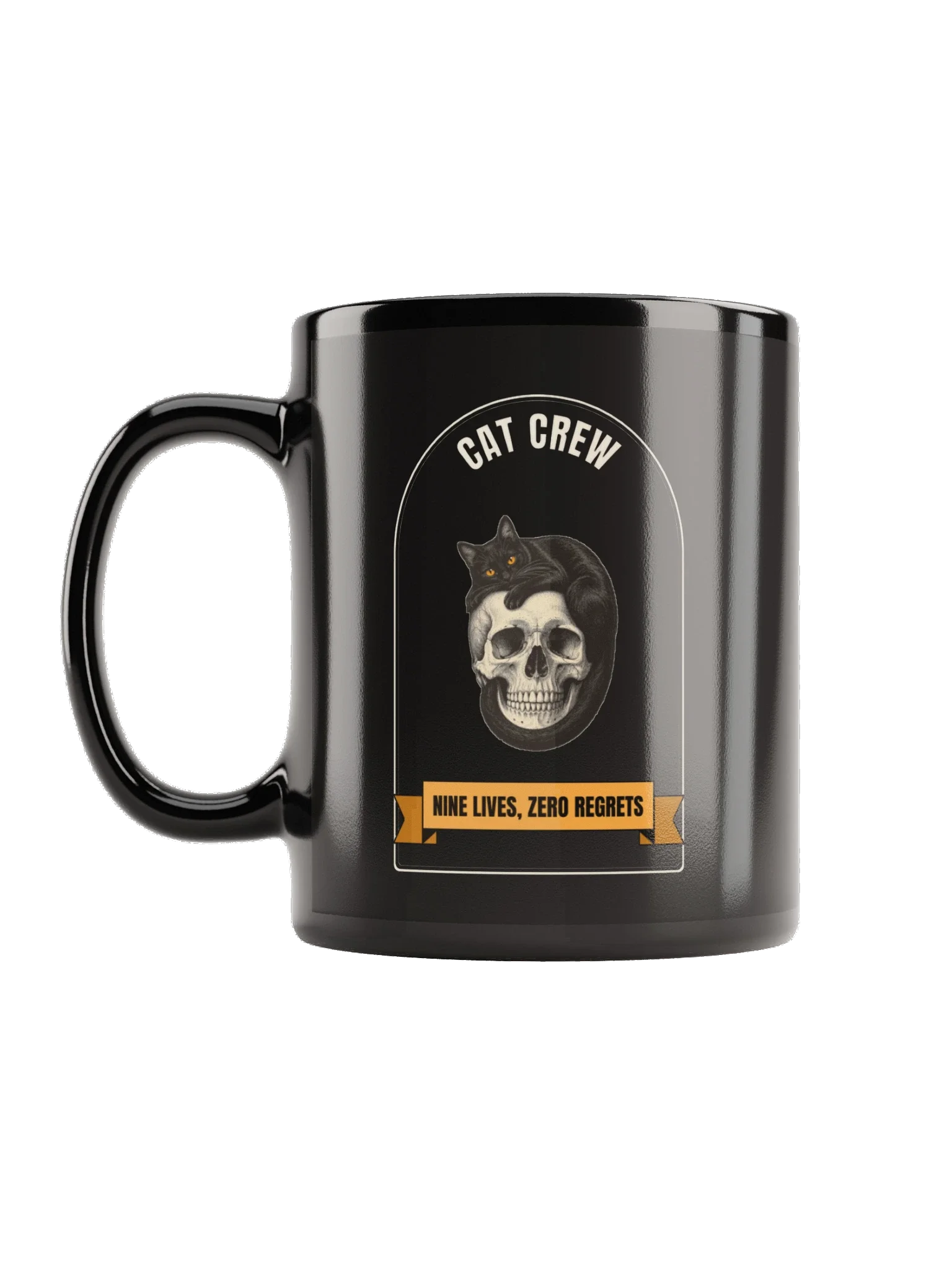 Cat Crew Skull Mug (Dark): Nine Lives, Zero Regrets, Black