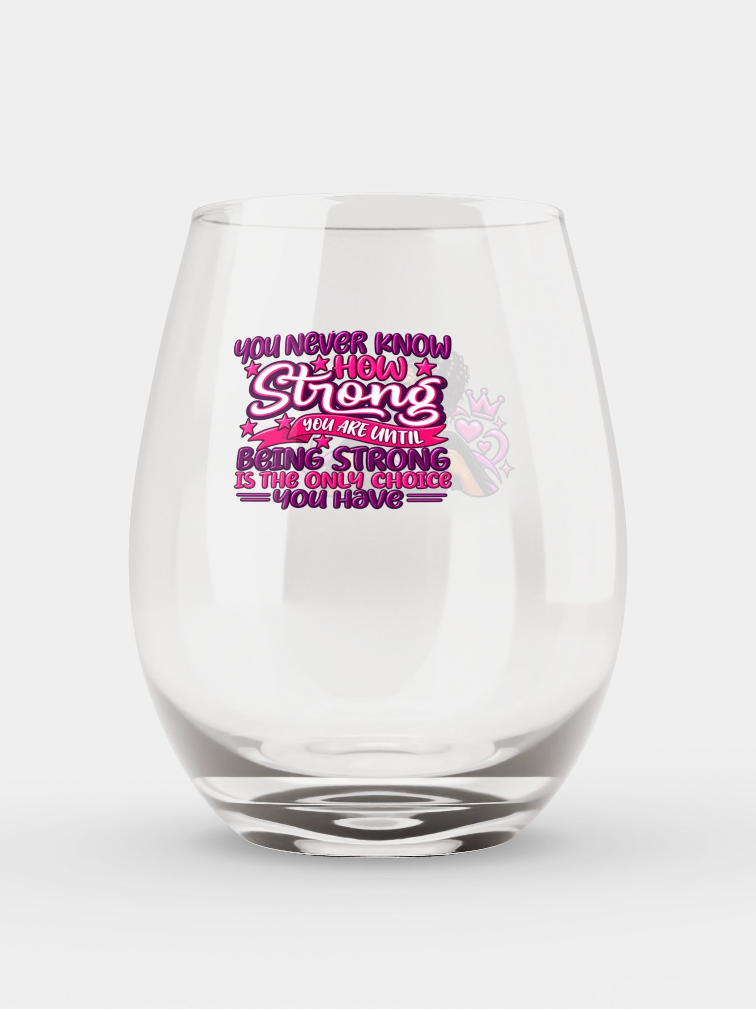 Pink Strength & Hearts Stemless Wine Glass product image (6)