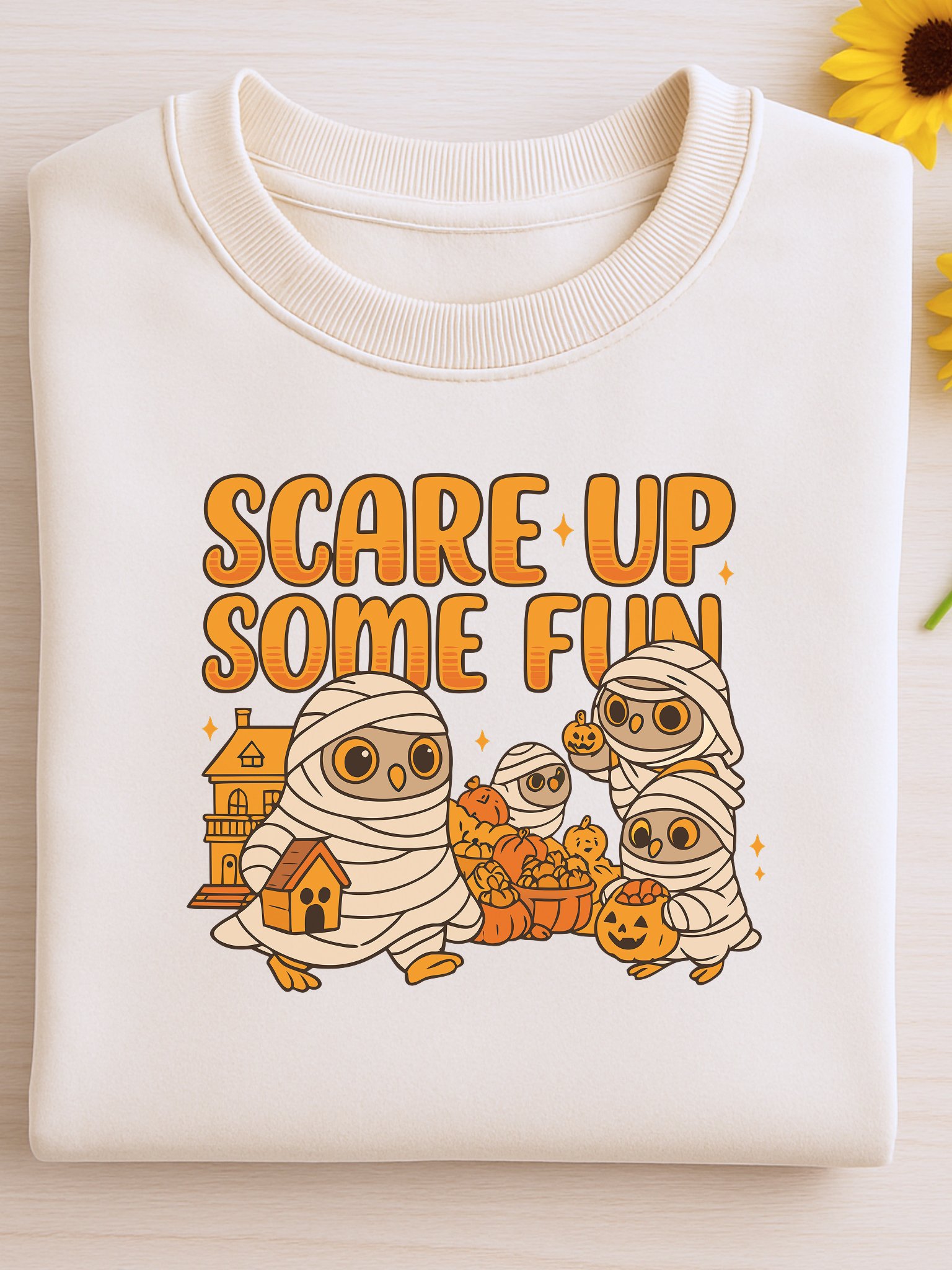 Scare Up Some Fun – Cartoon Mummy Owl Halloween Digital Print product image (1)