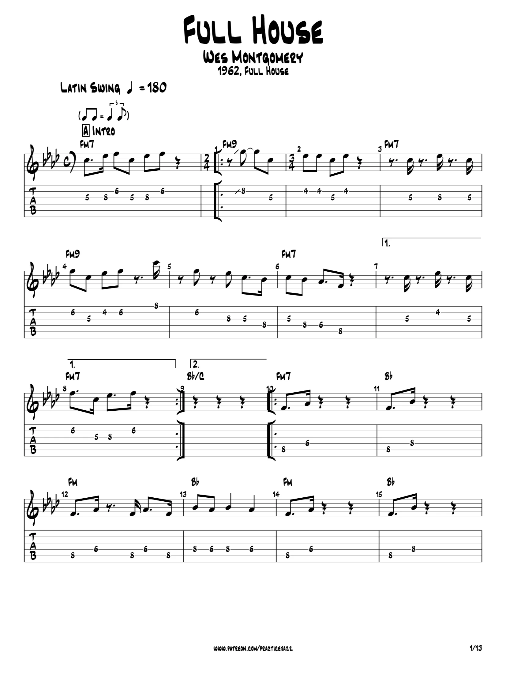 Wes Montgomery Jazz Guitar Transcription Collection 1 (5 Songs) — Note-for-Note PDF Sheet Music, TAB & Guitar Pro Files product image (3)