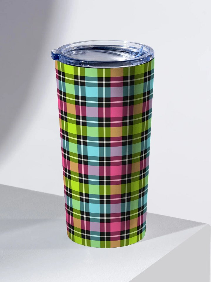 Neon Checkered Plaid Travel Tumbler product image (1)