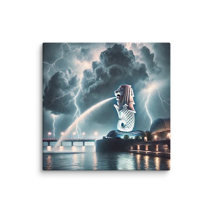 Stunning Singapore Merlion Canvas with Lightning and Esplanade Backdrop - A Unique Artwork for Your Space! product image (1)