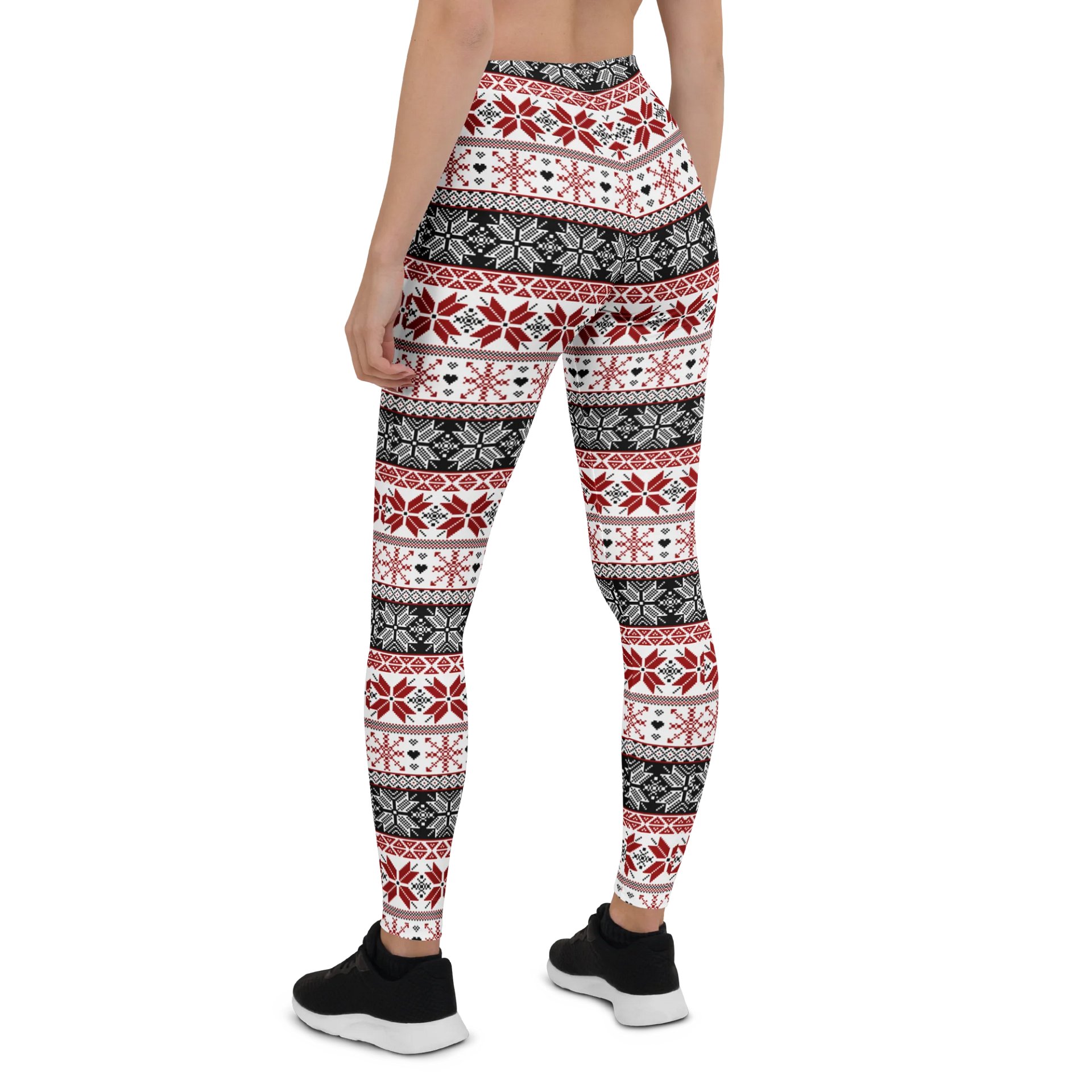 Winter Fair Isle Pattern Leggings, Red & Black product image (4)