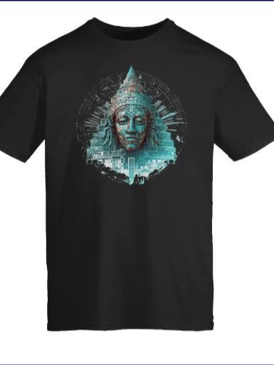 🪶 Digital Temple – Futuristic Mayan Mask - Unisex Softstyle Gildan T-Shirt product image (3)