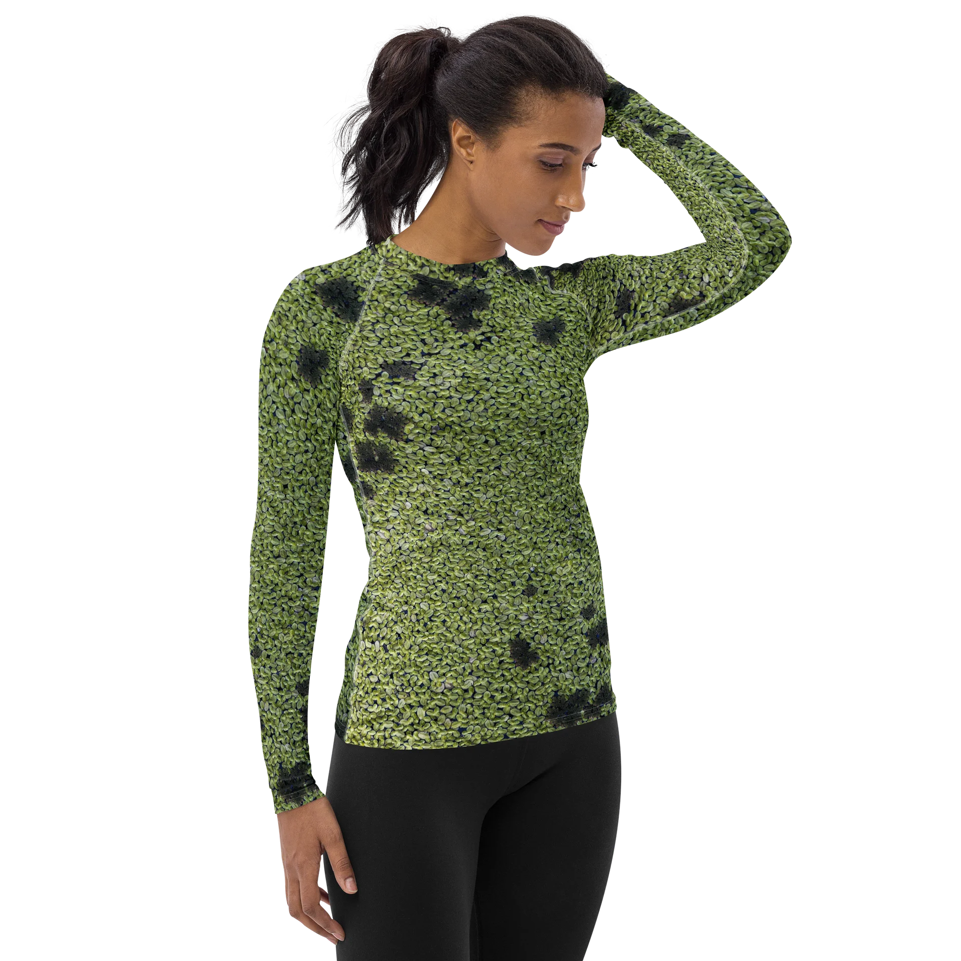 Verdant Life: Women’s All-Over Print Earthy Green Seeds Long Sleeve Rashguard | Water Sports & Surf Shirt | Botanical Athletic Compression Swim Shirt product image (4)