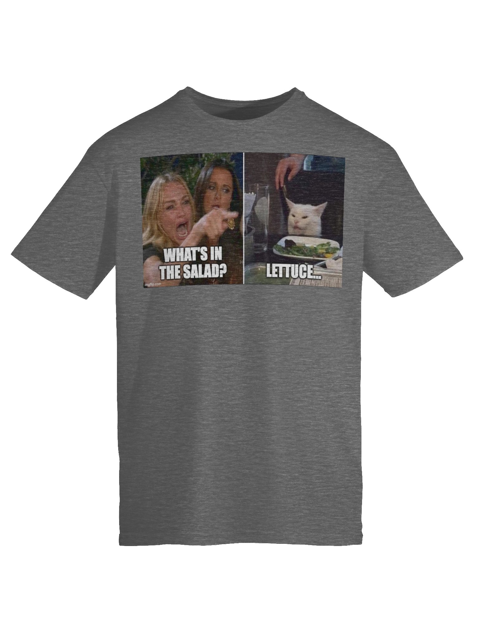 Funny Meme T-Shirt – Cat Meme Salad Tee – “What’s in the Salad? Lettuce” – Hawks Troll Shirt product image (9)