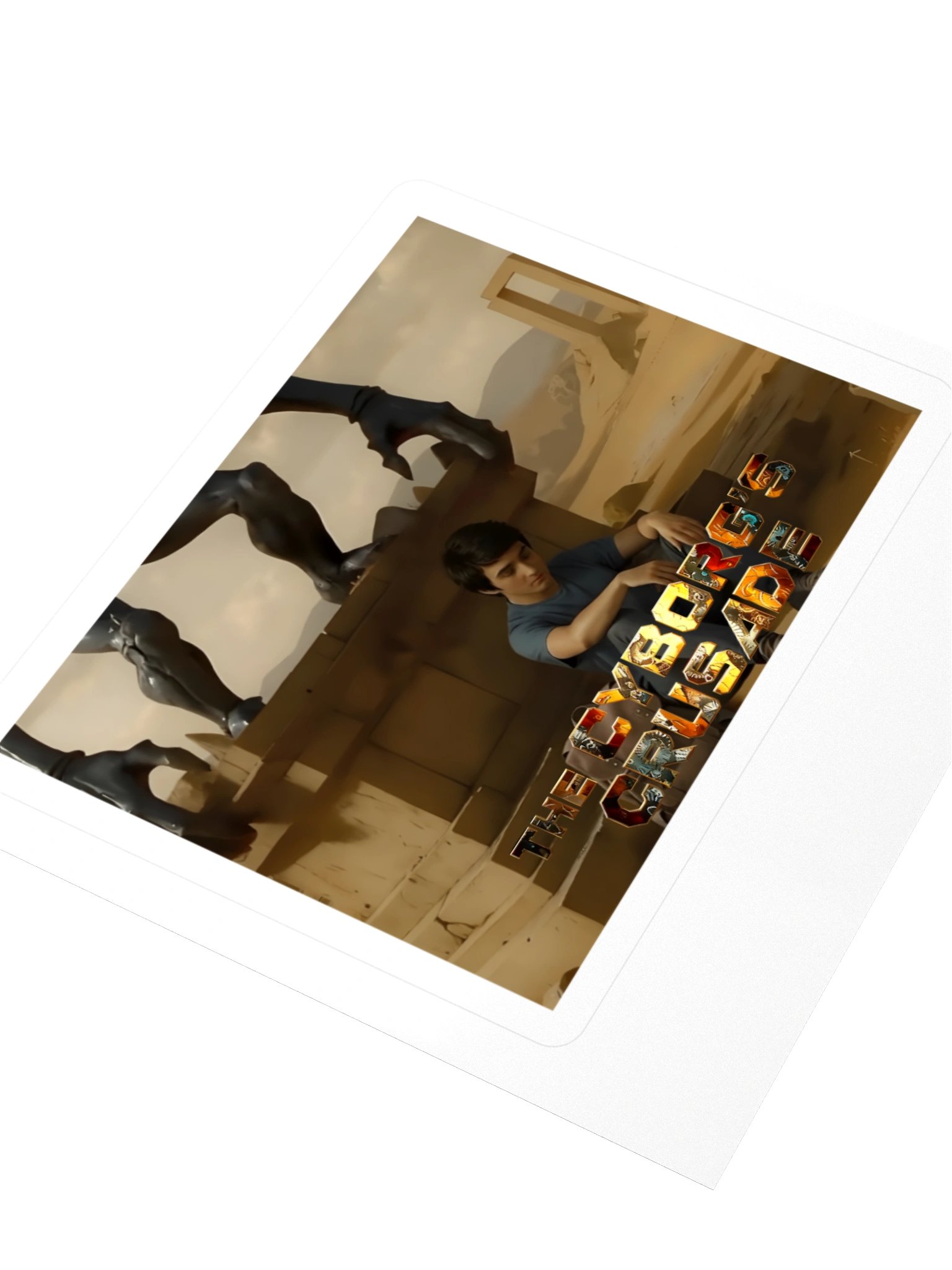 A sticker depicting James Hunter sitting at the foot of the mysterious statue product image (3)