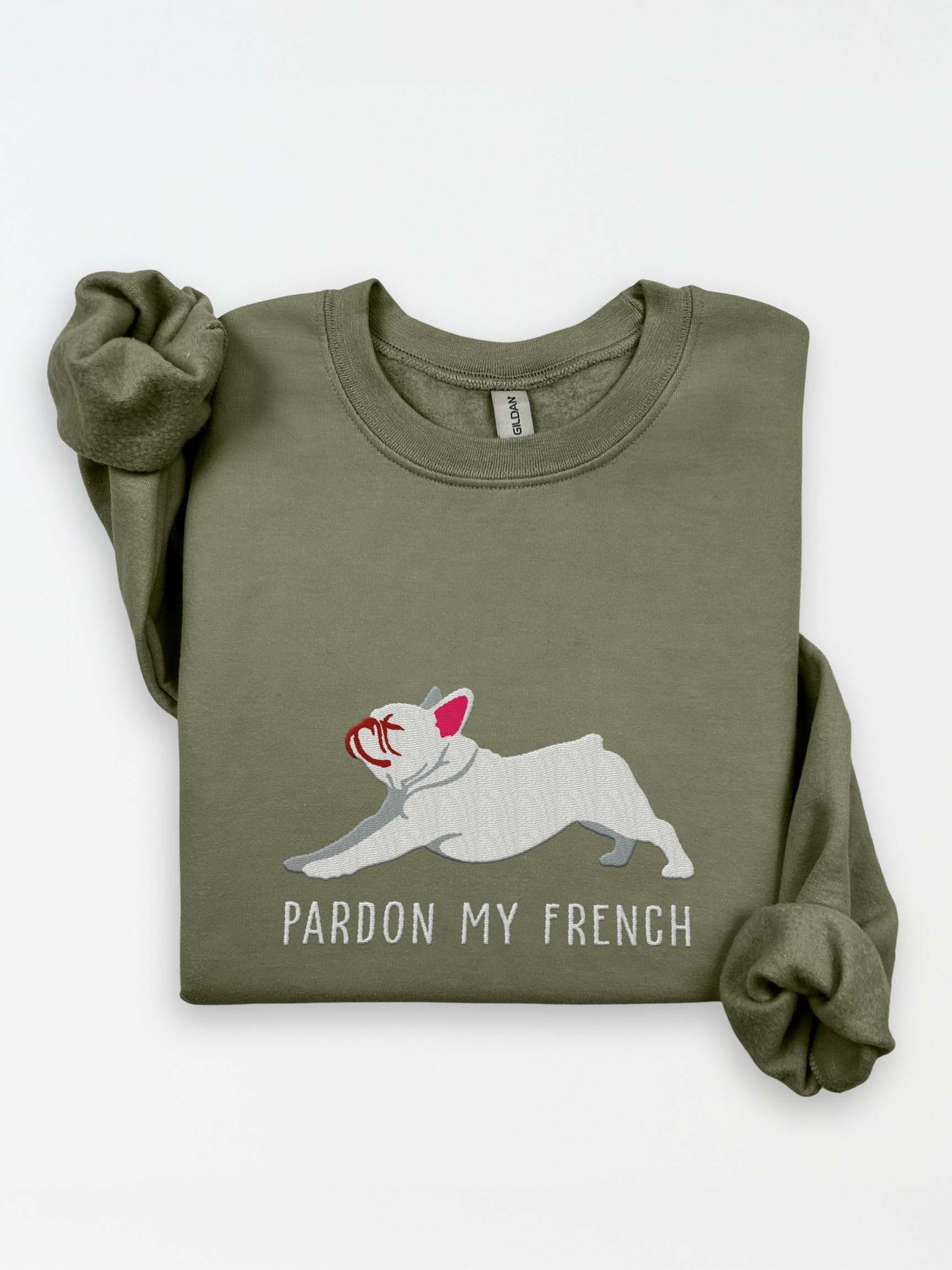 Pardon My French Sweatshirt (Embroidered) of a French Bulldog(White) product image (2)