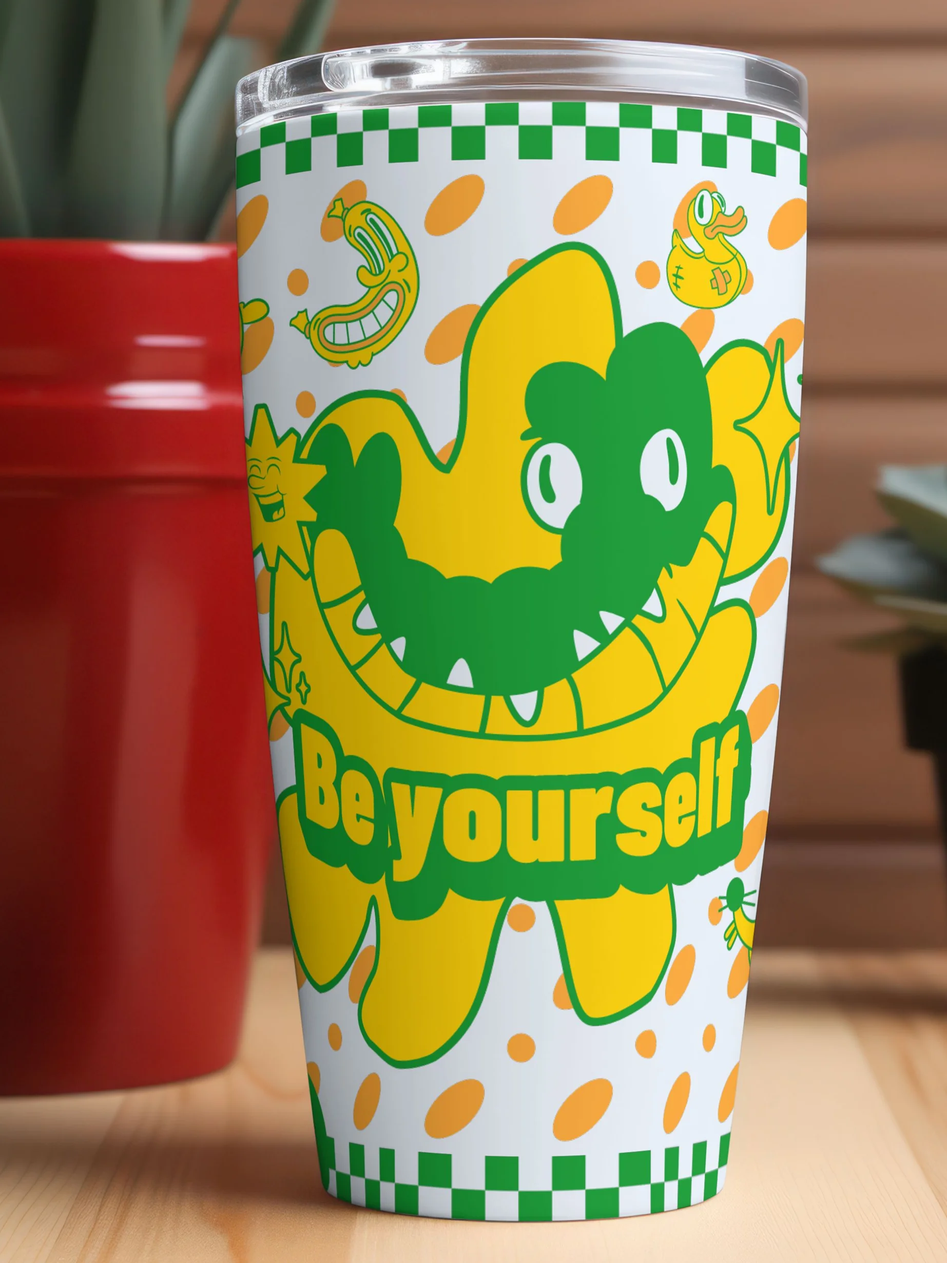 20oz Stainless Steel Tumbler with Lid - Cute Alligator Be Yourself Cartoon Design, Insulated Funny Crocodile Retro Animal Travel Cup by BoldPixel product image (1)