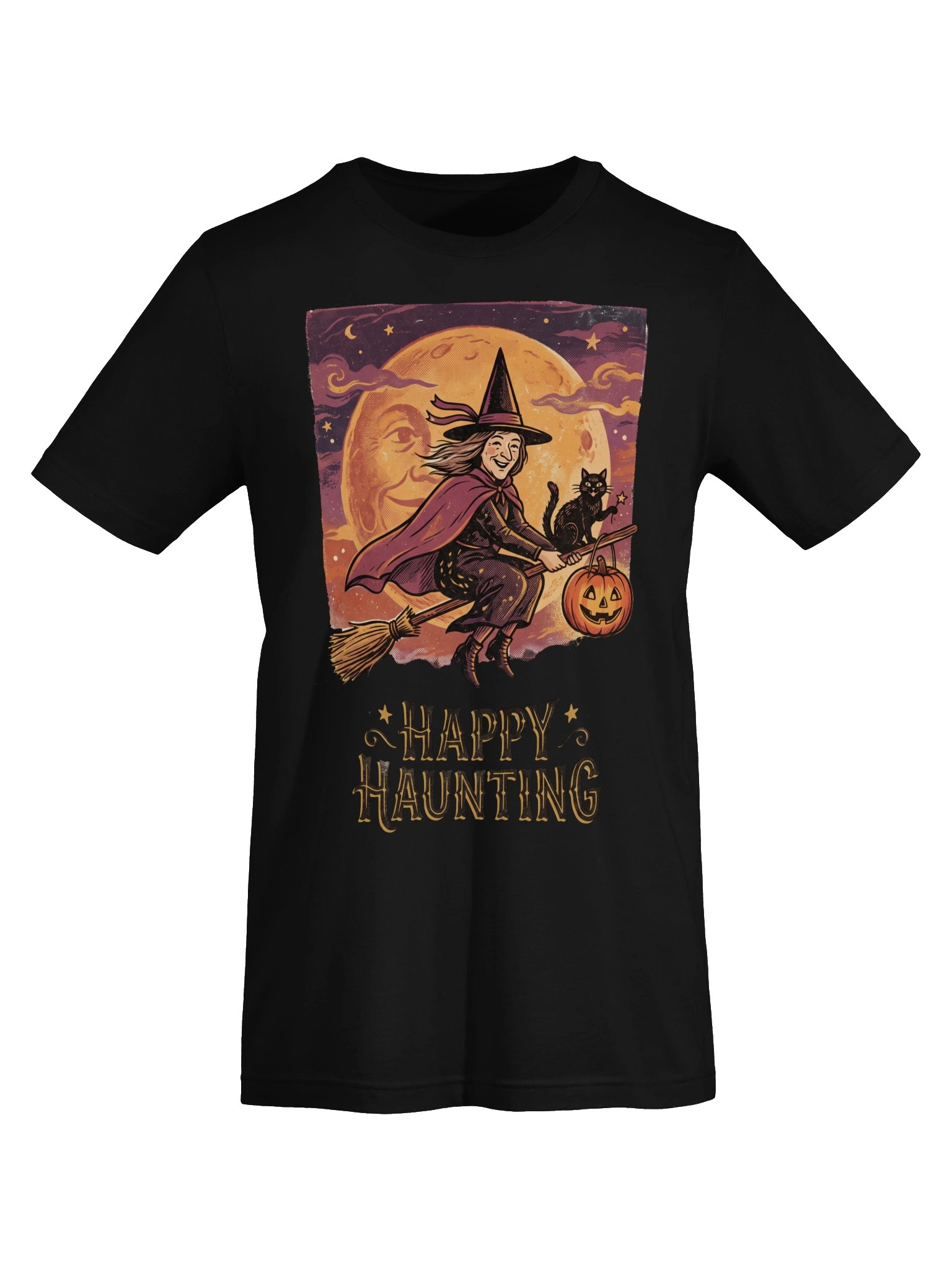 Vintage Halloween Witch T-Shirt, Retro Happy Haunting Black Cat Tee product image (18)