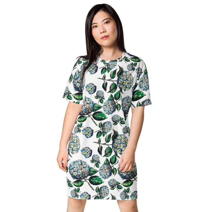 Blue Hydrangea Blooms | Elegant Summer Design | T-Shirt Dress | by Monique Faella Designs™ product image (1)
