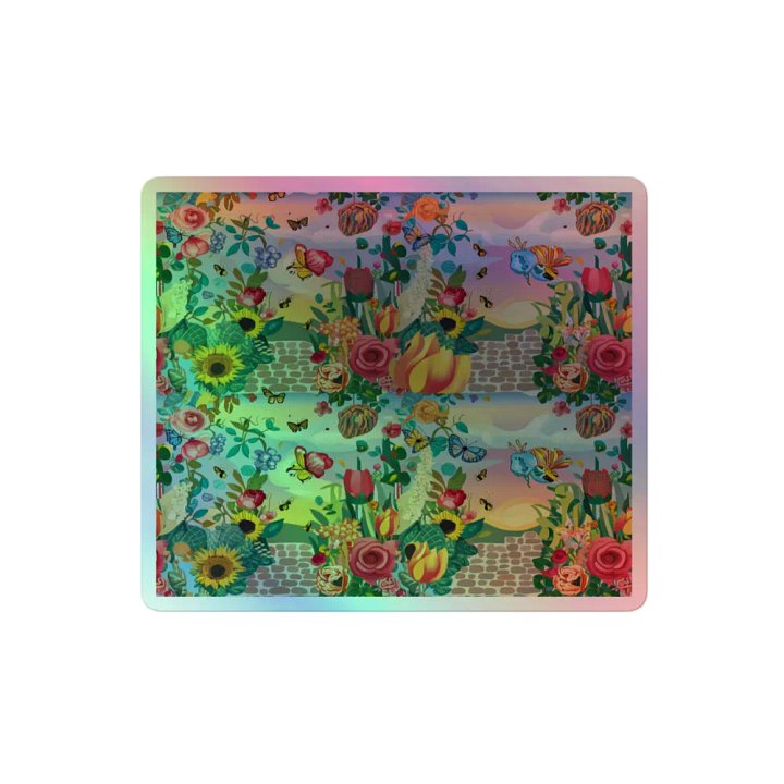 Enchanting Holographic Garden Sticker: Vibrant Flowers & Butterflies product image (2)