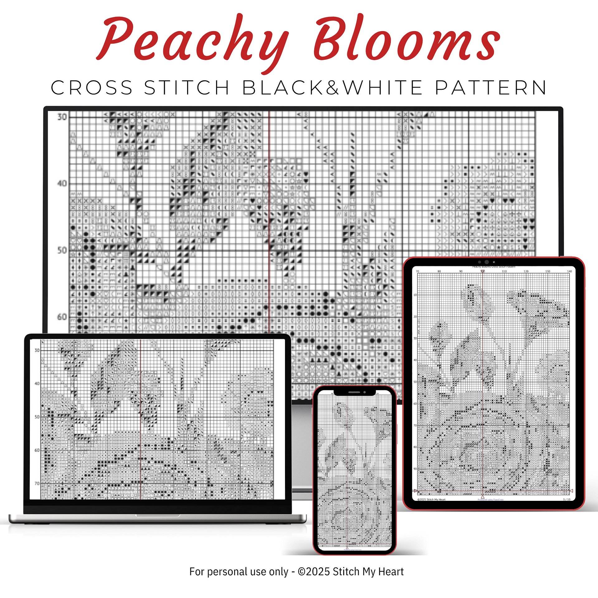 Peachy Blooms Cross Stitch Pattern product image (4)
