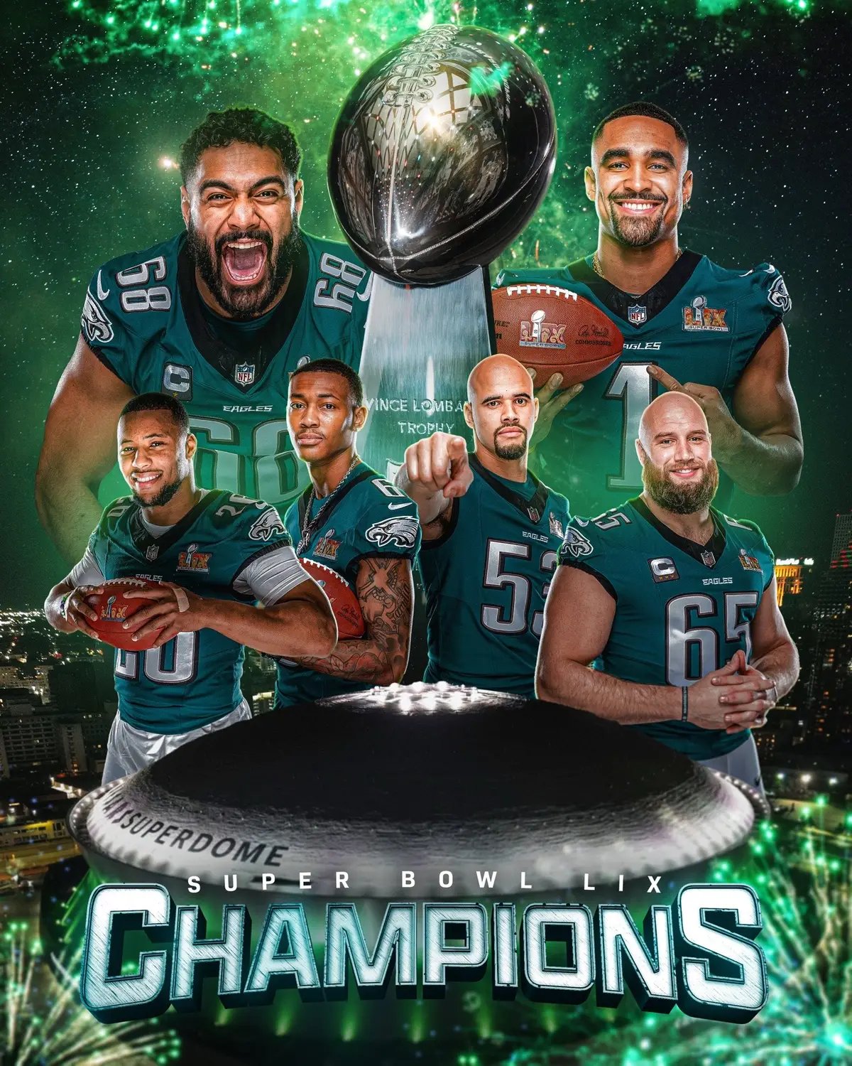 THE PHILADELPHIA EAGLES HAVE DEFEATED THE KANSAS CITY CHEIFS AND ARE SUPER BOWL CHAMPIONS  The Philadelphia Eagles have secured their Second ever Super Bowl title in the Super Bowl Era.  The Philadelphia Eagles have not done what previously opponents have not done against the Kansas City Chiefs in the Super Bowl and that is beat them in the Super Bowl the last three years.  Brandon Graham has also officially retired from the NFL and will ride into the sunset as a 2x Super Bowl Champion with both Super Bowl wins being with the Philadelphia Eagles in their first two Super Bowl titles.   Jalen Hurts is a first time Super Bowl Champion alongside many of his teammates after tonight’s major blowout of 40-22 over the Chiefs in Super Bowl 59.  The Final score of Super Bowl 59 is Philadelphia Eagles 40 - Kansas City Chiefs 22.  #FlyLikeAnEagleToday #FlyEaglesFly #SuperBowl59 #SuperBowl #Eagles #NFL