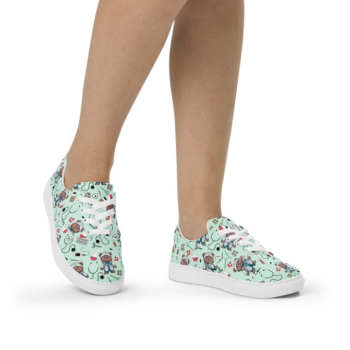 Cute Medical Bears Lace-up Canvas Shoes (Green) product image (2)