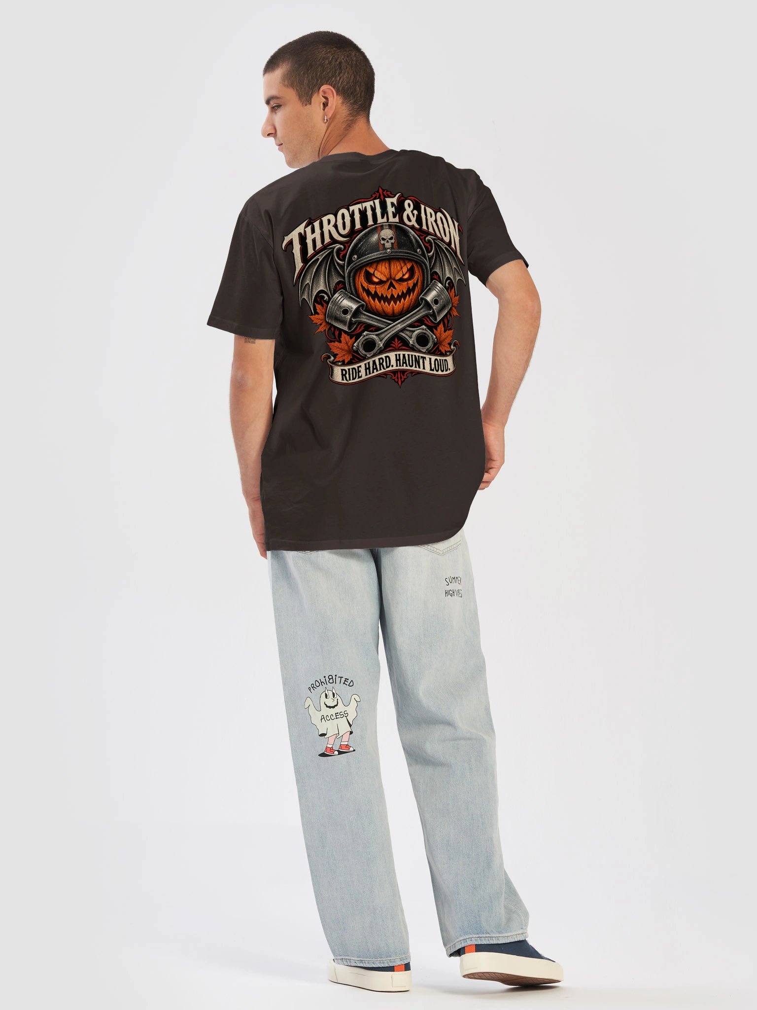 Throttle & Iron Ride Hard, Haunt Loud Halloween T-Shirt product image (6)