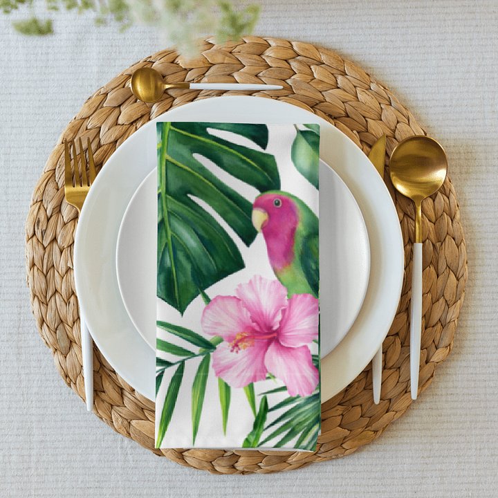 Tropical Parrot & Orchid Cloth Napkins (Set of 4) – 20"x20", Soft Broadcloth, Vibrant Botanical Print product image (1)