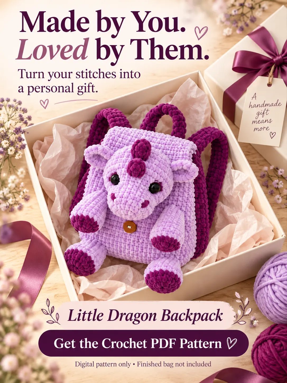 Little Dragon Backpack Crochet PDF Pattern product image (2)