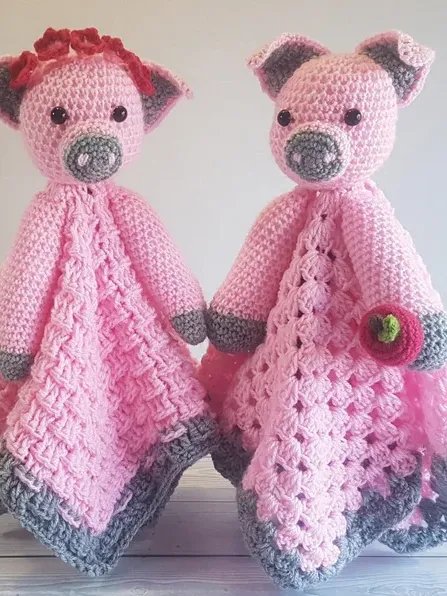 Pig Lovey Blanket Crochet Pattern - Baby Comforter Toy PDF Pattern - Crafting Happiness product image (1)