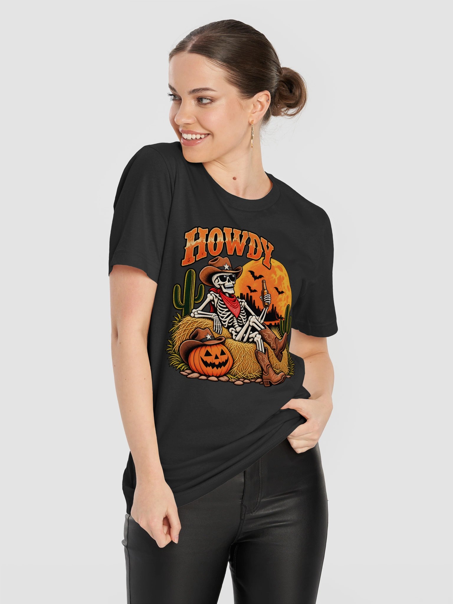 Howdy Texas Skeleton Cowboy Halloween Womens Shirt product image (9)