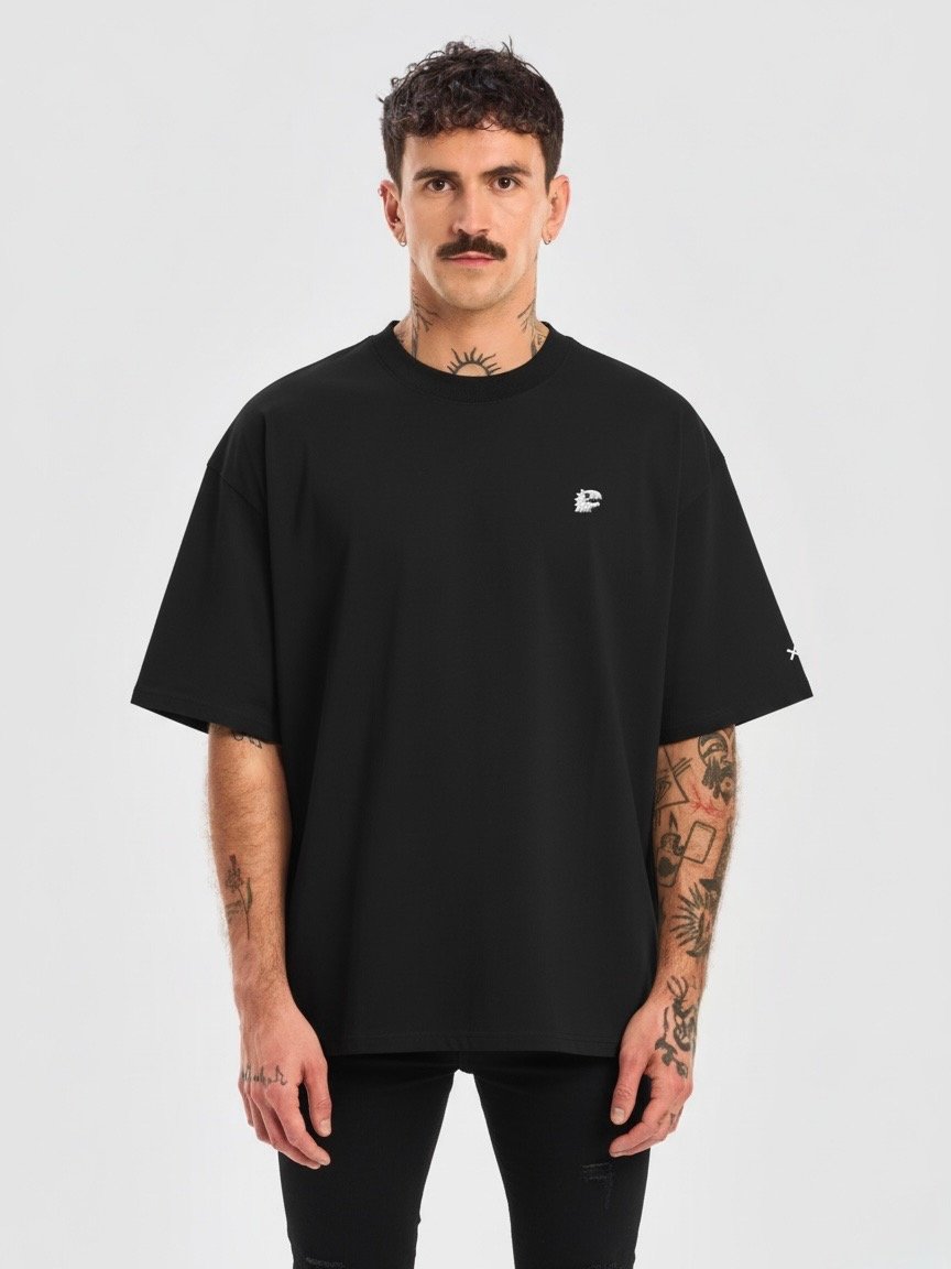 FMB ∣ JETLAG DINO Left Chest Embroidered Oversized Tee Black product image (5)