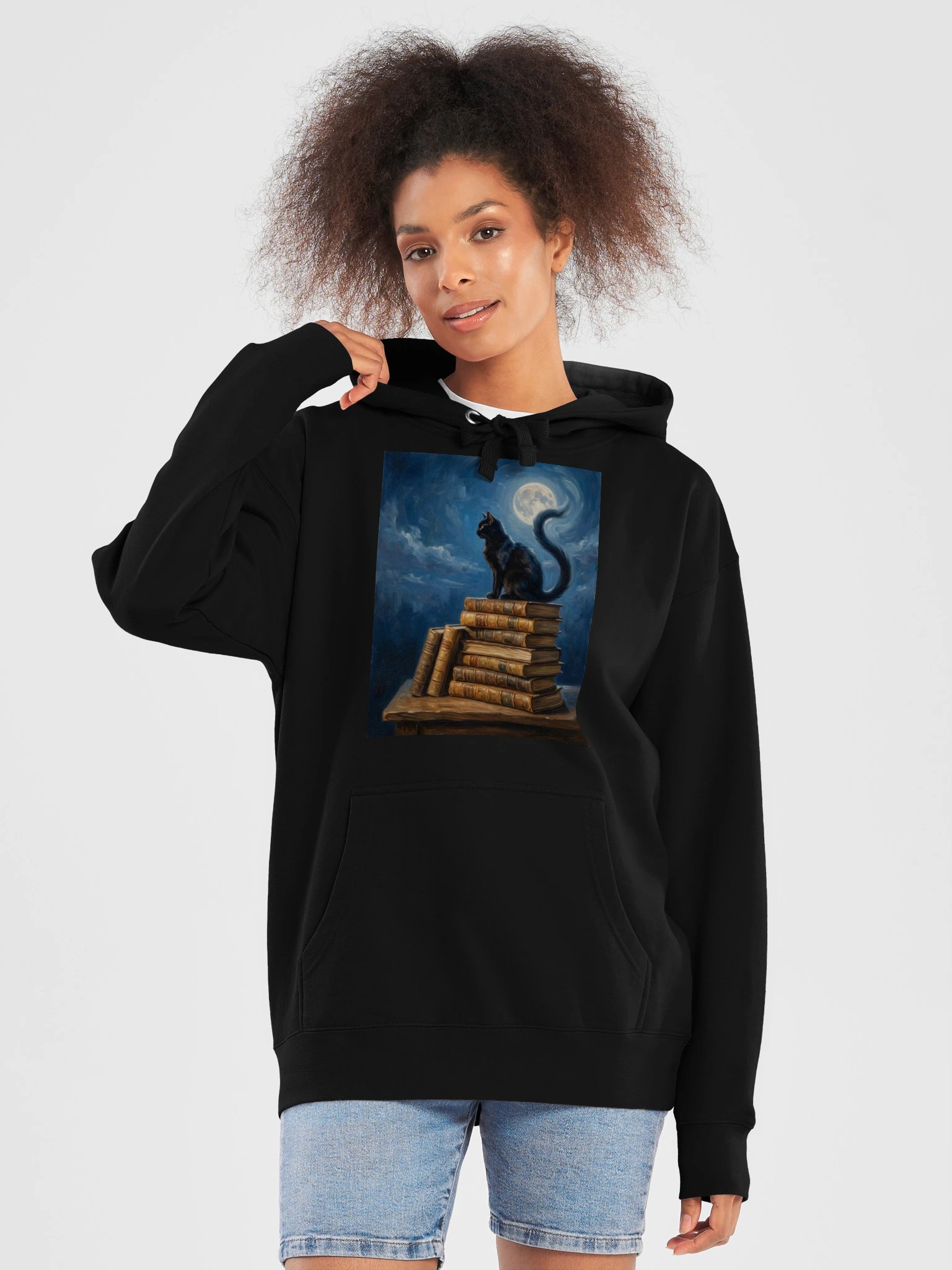 Moonlit Library Cat Hoodie product image (17)