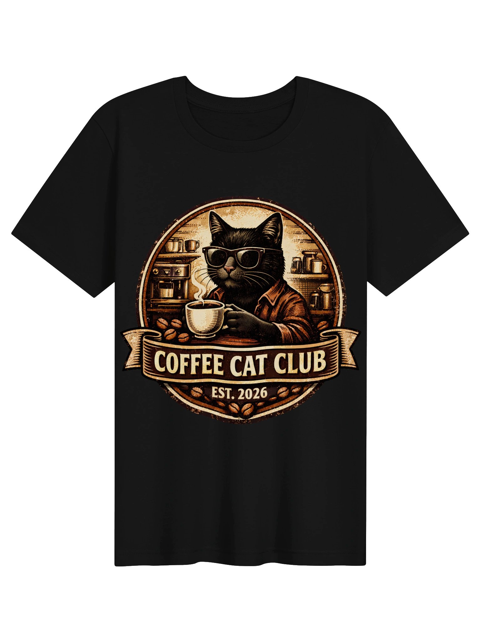 Coffee Cat Club Vintage Graphic Tee | Black Cat Sunglasses Shirt product image (1)