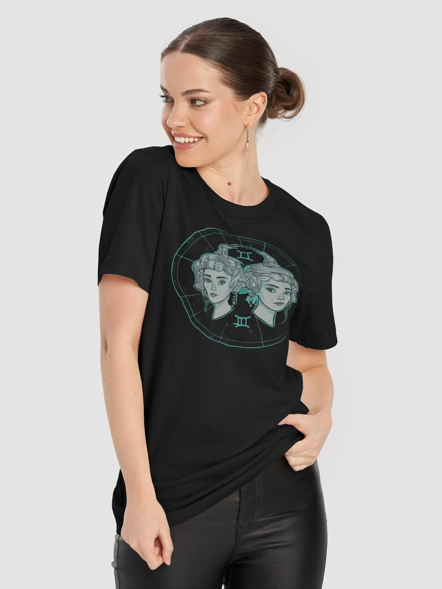 Unisex Gemini Zodiac T-Shirt - Celestial Twin Faces and Zodiac Frame Design product image (9)