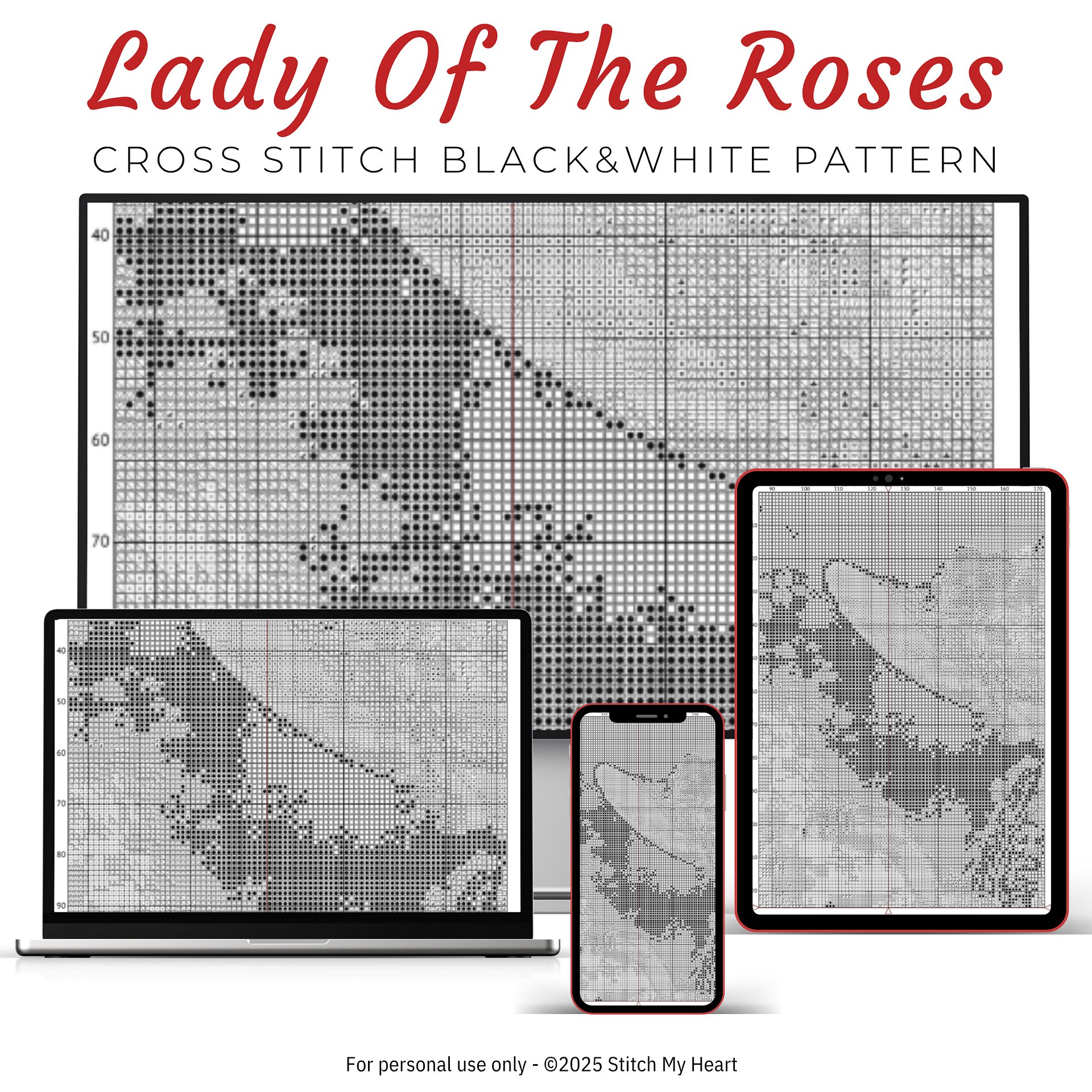 Lady Of The Roses Cross Stitch Pattern product image (4)