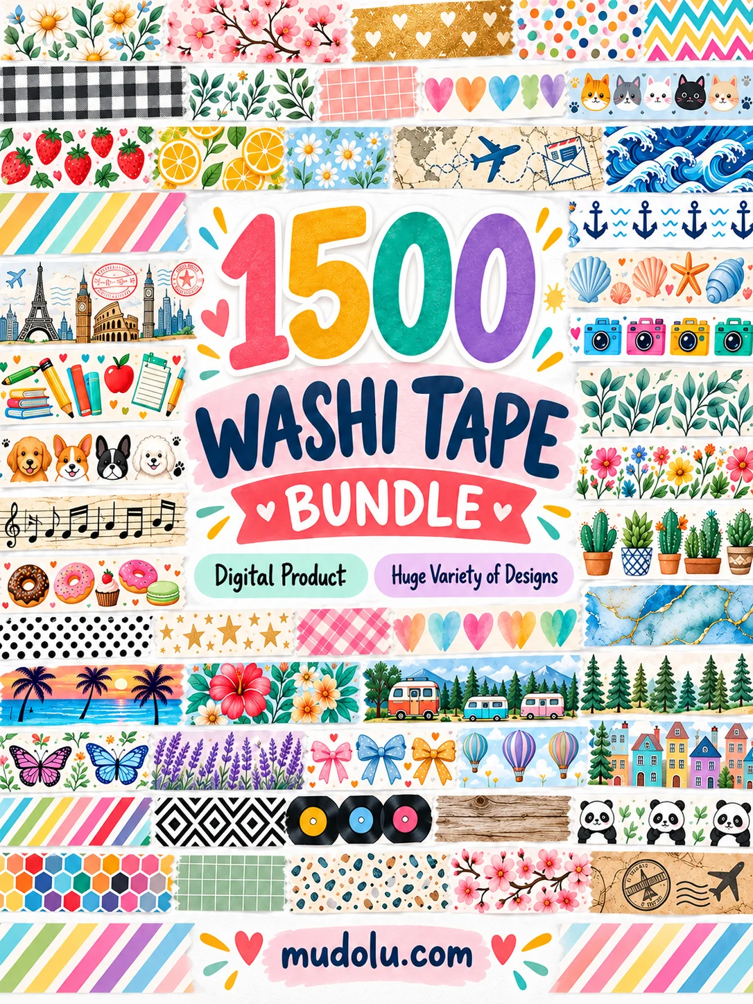 1500 Printable Washi Tape Bundle, Digital PNG Strips, Floral Ocean Travel Designs, Scrapbook Borders, Journal Ephemera product image (2)