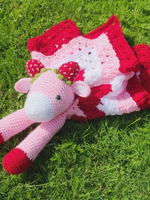 Strawberry Cow Lovey Crochet Pattern Baby Comforter Blanket PDF Pattern - Crafting Happiness product image (6)