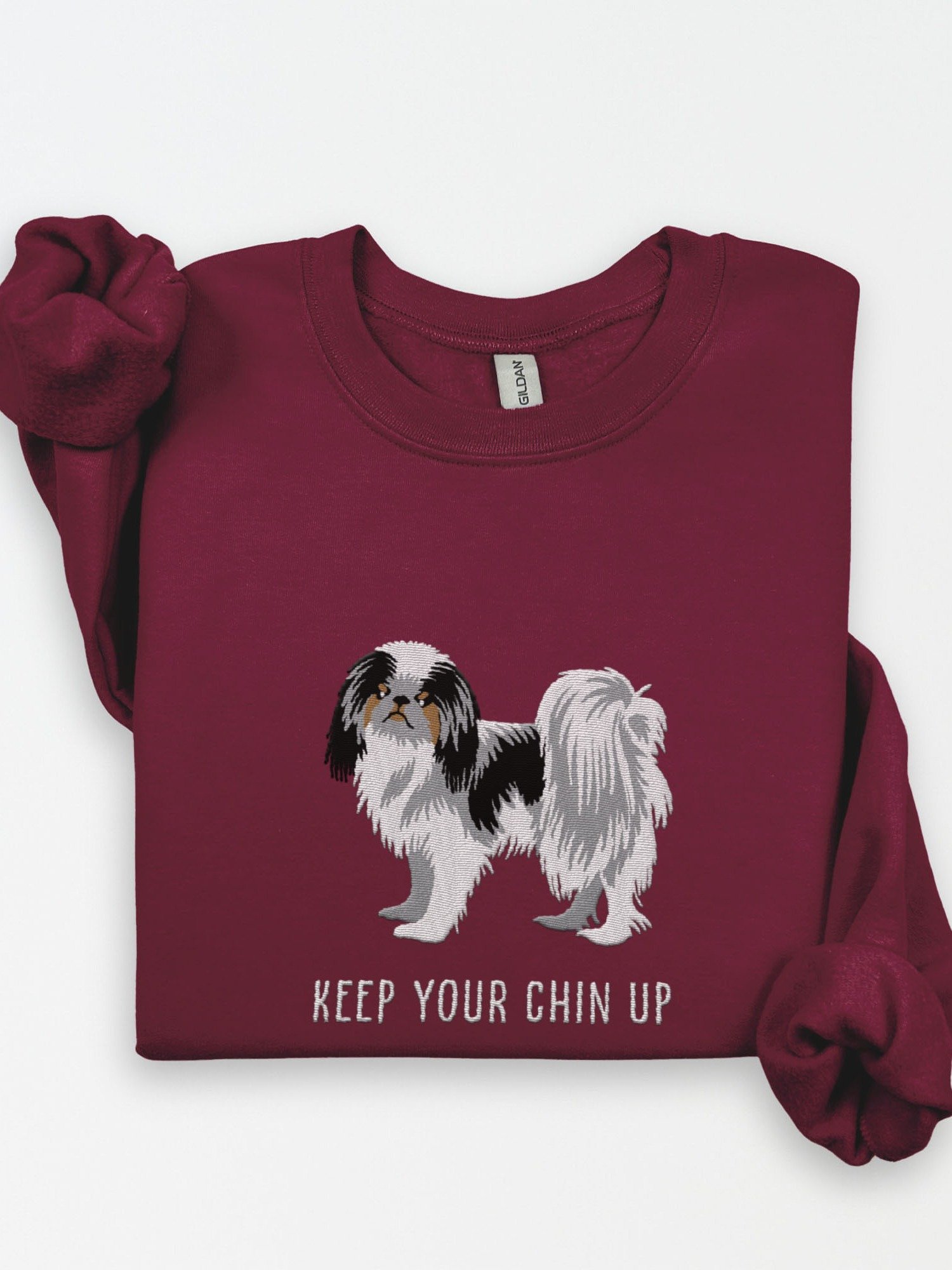 Keep Your Chin Up Sweatshirt (Embroidered) of a Japanese Chin(Tricolor) product image (1)