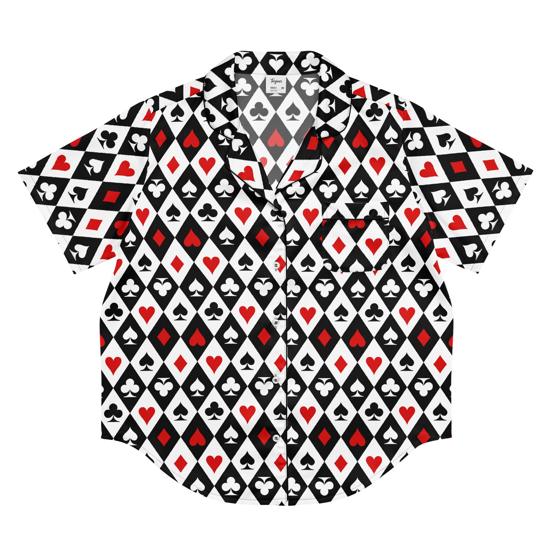 Retro Playing Card Suits Argyle All-Over Print Pajama Shirt product image (4)